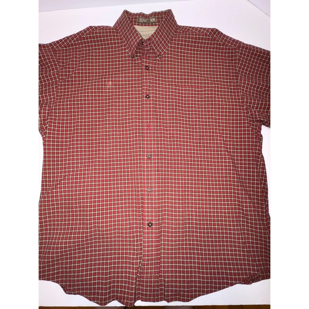 2 Mens Haggar Generations Red & Green Plaid‎ Button Down Shirt XL Classic Fit